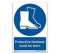 Protective Footwear Must Be Worn Sign - A4 Mandatory PPE Safety Notice - 1mm Rigid Plastic - Workplace Safety Signage - ISO 7010 Compliant
