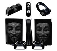 Protective For PS5 Console Disc Edition & Digital Sticker Vinyl Decal Cover For Ps5 Controller & Charging Station & Headset & Media Remote 33951 Bubble-Free Residue-Free(Disc Version)