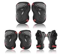 Protective Gear Set for Adult Youth, Knee Pads Elbow Pads Wrist Guards 6 in 1 for Skateboard, Rollerblade, Roller Skate, Bike, Scooter, Inline Skate, Bicycle, BMX (Red, M)