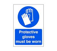 Protective gloves must be worn - safety sign - 1.2mm Rigid plastic for indoor/outdoor usage (300mm x 200mm) Viewing Distance within 7m.
