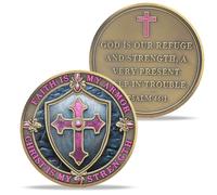 Protective Shield Religious Prayer Coins, Double Sided Christian Challenge Coin Quote Psalm 46:1, Jesus' Salvation Christian Gifts Coins for Christian Church School