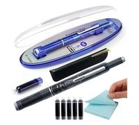Protectivemethod Fountain Pen Retractable: 0.38mm Blue&black Ink Transparent Barrel Includes 5 Refillable Ink Cartridges,Visulong Press Fine Nib Fountain Pen Set for Writing,Office (Black, Black)
