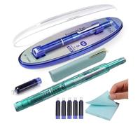 Protectivemethod Fountain Pen Retractable: 0.38mm Blue&black Ink Transparent Barrel Includes 5 Refillable Ink Cartridges,Visulong Press Fine Nib Fountain Pen Set for Writing,Office (Green, Blue)