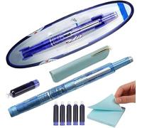 Protectivemethod Fountain Pen Retractable: 0.38mm Blue Ink Transparent Barrel Includes 5 Refillable Ink Cartridges, Visulong Press Fine Nib Fountain Pen Set for Smooth Writing No Leaking (Blue B)