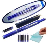 Protectivemethod Fountain Pen Retractable: 0.38mm Blue Ink Transparent Barrel Includes 5 Refillable Ink Cartridges, Visulong Press Fine Nib Fountain Pen Set for Smooth Writing No Leaking (Blue A)