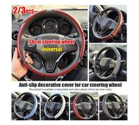Protector 38mm Universal Round Car Steering Wheel Cover Fur Warm Carbon Fiber Leather Anti-slip Protective Case Accessories Car Steering Wheel Cover(C Red)