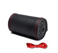 Protector Car Steering Wheel Cover Needles And Braid Thread Artificial Leather Covers Suite DIY Texture Soft Auto Accessories Car Steering Wheel Cover(Black Red)