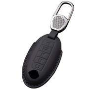 Protector For Key Fob, Leather 5-Button Cover, Comprehensive Coverage With Logo, Black Silicone Shell, Metal Hook, Oval Design For Rogue, Altima, Sentra, X-Trail