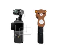 Protector Kit Compatible with DJI OSMO Pocket 4, Cute Bear Silicone Cover with 9H Hardness Tempered Glass, Full Protection Bundle Set for Vlogging Travel Accessories (Brown)