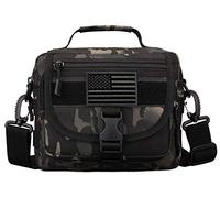 Protector Plus Tactical Messenger Bag Men Small Military MOLLE Crossbody Pack Tool Briefcase Assault Gear Handbags Outdoor Utility Carry Satchel (Patch Included), Black Camo