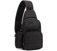 Protector Plus Tactical Sling Bag Military MOLLE Crossbody Pack Chest Shoulder Backpack (Patch Included), Black, M, Daypack Backpacks