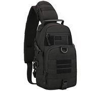 Protector Plus Tactical Sling Bag Military MOLLE Crossbody Packs Chest Shoulder Backpack EDC Diaper Satchel Motorcycle Bicycle Daypack (Patch Included), Black, Black, M