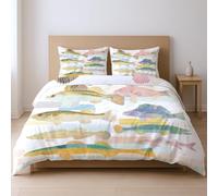 protects against any shrinkage after washing High tensile strength less likely to rip or tear Quilt Cover Set, color School of Fish Ink Painting Cute Double Suitable for bedroom