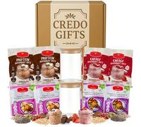 Protein Overnight Oats & Flaxseed Gift Set with Overnight Oats Containers - Chocolate, Strawberry + Chia, Goji, Sunflower, Pumpkin, Walnut, Almond, CoQ10 - High Protein Breakfast Hamper