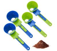 Protein Powder Scoop, 4-Piece Set with Funnel Design in Blue and Green, Measuring Scoop for Protein Shakes and Coffee Grounds, Spill-Free Powder Dispenser for Kitchen and Gym Use, Compact Storage Solu