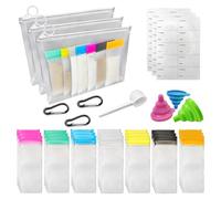 Protein Powder Travel Container Set, Reusable Powder Supplement Container To Go 21Pcs Reusable Protein Powder Bags and 3pc Large Standable Zip Bags for Workout, Fitness, Travel
