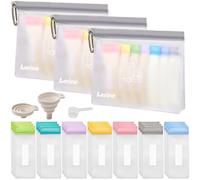 Protein Powder Travel Container Set, Reusable Protein Powder Container To Go, 21Pcs Single Dose Bags & 3Pcs Large Zip Bags, Portable Supplement Storage Container with Funnel, Spoon