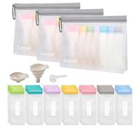 Protein Powder Travel Container Set, Reusable Protein Powder Container To Go, 21Pcs Single Dose Bags&3Pcs Large Zip Bags (Grey, 24 Pack-21 Single Dose 3 Large Zip)