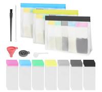 Protein Powder Travel Container Set-Reusable Travel Protein Powder Containers To GO,21 Pcs Single Dose Bags and 3 Large Zip Bags,Portable Supplement Container with 2 Funnels,1 Spoon&2 Cleaning Brushes