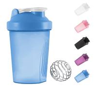 Protein Shaker Bottle 400ml with Stainless Steel Mixing Ball, Leakproof Flip On Lid, BPA- and DEHP- free, Odourless, Dishwasher Safe, Temperature Safe (Blue)