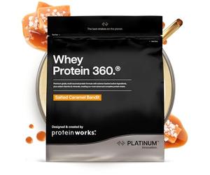 Protein Works | Whey Protein 360 - Platinum Innovation, Premium Whey Protein Blend, Electrolytes, Probiotics, Digestive Enzymes, 26 Vitamins & Minerals, Salted Caramel Bandit, 17 Servings, 600g