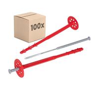 PROTEKTOR Insulation Anchor, 100 pcs Ø10×300 mm with Steel Nail for ETICS and façade Insulation, ETA-Certified Impact Anchor/Plate Anchor for All Exposure Categories