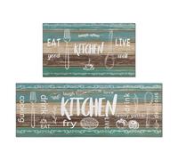 Protikol Anti Fatigue Kitchen Mats for Floor, Non Slip Washable Kitchen Rugs Sets of 2 - Farmhouse Cushioned Comfort Runner Rug for Kitchens Sink, Stove, Laundry, Machine Washable,17"x 48"+17"x 24"