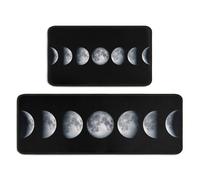 Protikol Moon Kitchen Rugs Set 2 Pieces Black Non Skid Kitchen Floor Rug and Mat Runner Rug Standing Area Mat for Kitchen Floor Decor 17"x47"+17"x30"