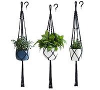 PROTITOUS Macrame Plant Hanger 3pcs Black Indoor Hanging Planter Basket Flower Pot Holder Cotton Rope with Ceiling Hook,Same Size,4 Legs 39 Inch
