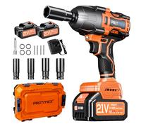Protmex Brushless Cordless Impact Wrench, Maximum Torque 1200 Nm, 1/2 Inch with Two Batteries 4.0 Ah Electric Impact Wrench 21 V for Family Car/Van/Lawn Mower