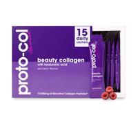 Proto-col Beauty Collagen Liquid Sachets 10,000mg, Hydrolysed Collagen Supplement with Hyaluronic Acid, Vitamins for Healthy Skin Hair and Nails, 15 Sachets Food Supplement - Red Berry Flavour