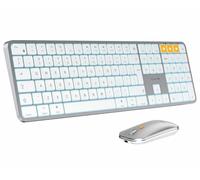 ProtoArc KM100-A Backlit Keyboard and Mouse Set for Mac, Wireless Bluetooth Keyboards Mouse Comb, Rechargeable Ultra Slim Keyboard for MacBook Pro, Macbook Air, iMac, iPad, iPhone, White Silver