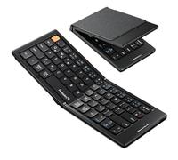 ProtoArc XK04 Foldable Bluetooth Keyboard, Portable Folding Keyboard with PU Leather Cover, Rechargeable Mini Wireless Travel Keyboards for Windows iOS Android Tablet Smartphone - Black