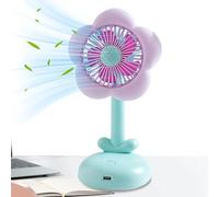 Protoence Desk Fan for Office - Flower Small Fans for Bedroom Cooling,Rechargeable Air Circulator with Night Light for Women Girls Fishing Camping Hiking Travel Picnic Bedroom School