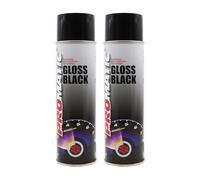 PROTOUCH 2x Promatic Gloss Black Spray Paint, 500ml, Fast Drying, Weatherproof, UV/Scratch/Impact Resistant