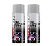 PROTOUCH 2x Promatic High Temperature Silver Spray Paint, 400ml, Heat Resistant up to 800°C, Fast Drying