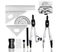 Protractor and Compass Set, 10 Pcs Maths Geometry Kit with Ruler, Eraser