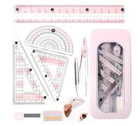Protractor and Compass Set, Geometry Sets for Secondary School, Includes Protractor, Compass, Triangles, Eraser, and More, Cute Aesthetic Math Kit, for Girls Students Teaching (Pink)