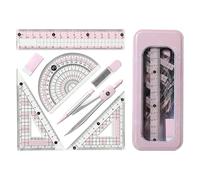 Protractor And Compass Set,Geometry Sets for Secondary School Stationery Supplies Pink Aesthetic Cute Math Kit Maths Set Kids Drawing Equipment Box,for Girls Students Teaching (Pink)