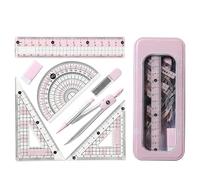 Protractor And Compass Set,Geometry Sets for Secondary School Stationery Supplies Pink Aesthetic Cute Math Kit Maths Set Kids Drawing Equipment Box