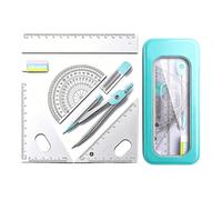 Protractor And Compass Set,Geometry Sets for Secondary School Stationery Supplies Pink Aesthetic Cute Math Kit Maths Set Kids Drawing Equipment Box,for Girls Students Teaching (Blue green)