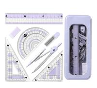 Protractor And Compass Set- Geometry Sets for Secondary School Stationery Supplies Purple Aesthetic Cute Math Kit Maths Set Kids Drawing Equipment Box, for Girls Students Teaching(Purple)