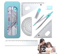 Protractor and Compass Set - Geometry Sets | Maths Geometry Set | Maths Set for Students | Geometry Set in a Tin | Drafting Compasses with Maths Protractor Set Squares Ruler and More for Students
