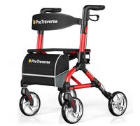 ProTraverse Foldable Rollator Walkers with Seat for Seniors, Lightweight Rolling Walkers with Cup Holder and Bag,8" Big Wheels,350LBS Weight Capacity, Adjustable Handles,Red