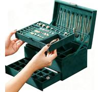 ProttyLife Jewelry Box Organizer for Women Girls, 3-Tier Jewelry Display Case and Organizer, Lockable, Green