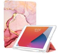 ProtUTab Case Compatible With iPad 10.2 2021/2020/2019, Auto Wake&Sleep Slim Trifold Stand for 7th/8th/9th Gen With Pencil Holder, Lightweight TPU, Nordic Pink