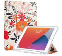 ProtUTab Case Compatible with iPad 10.2/7th-9th Gen, Auto Wake&Sleep Slim Trifold Stand Case with Pencil Holder, Lightweight TPU, Flora
