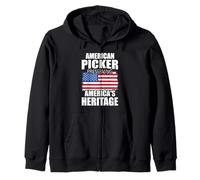 Proud American Heritage Picker Vintage Vibe Artwork Zip Hoodie