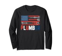 Proud American Plumber USA Flag Graphic for Professional Long Sleeve T-Shirt