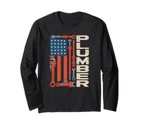 Proud American Plumber USA Flag Graphic for Worker Dad Long Sleeve T-Shirt